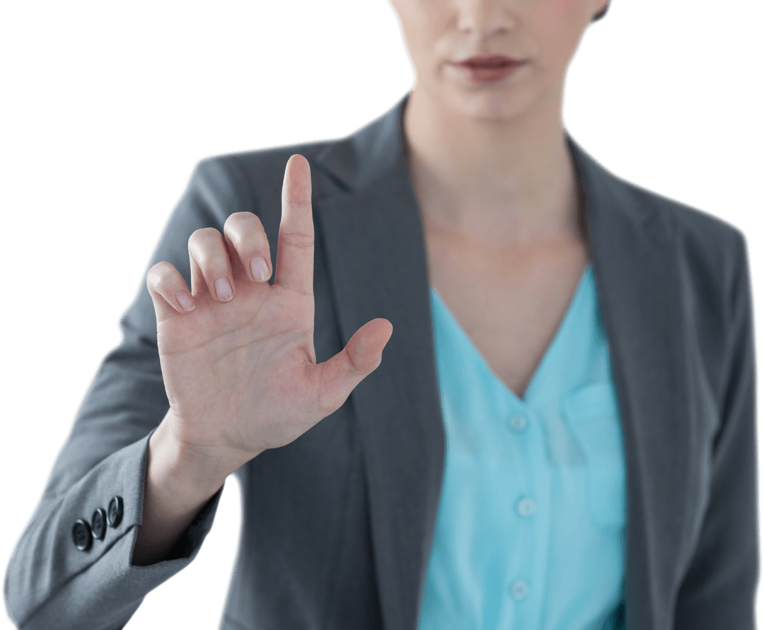 Businesswoman Using Transparent Touchscreen Interface