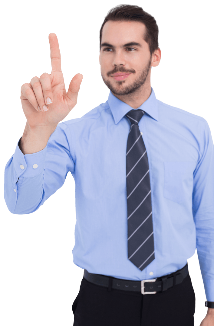 Transparent Businessman Pointing Up in Blue Shirt