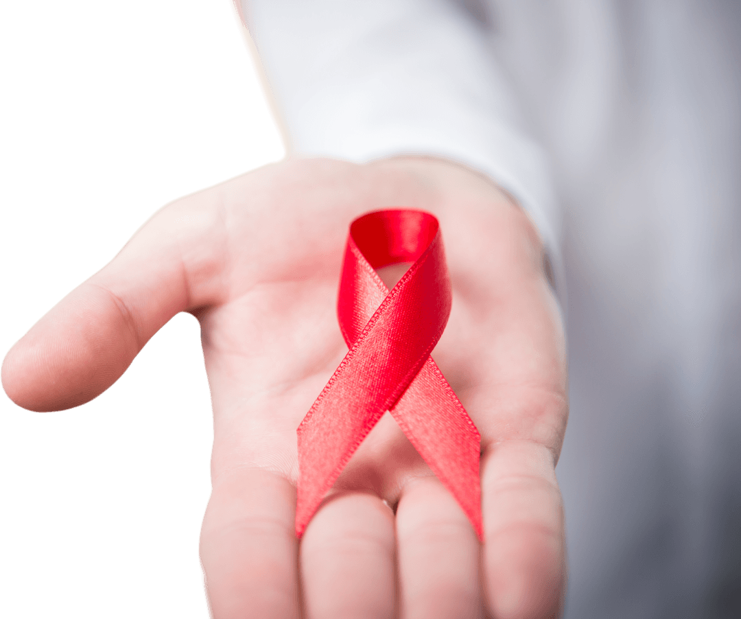 Transparent Hand Holding Red AIDS Awareness Ribbon