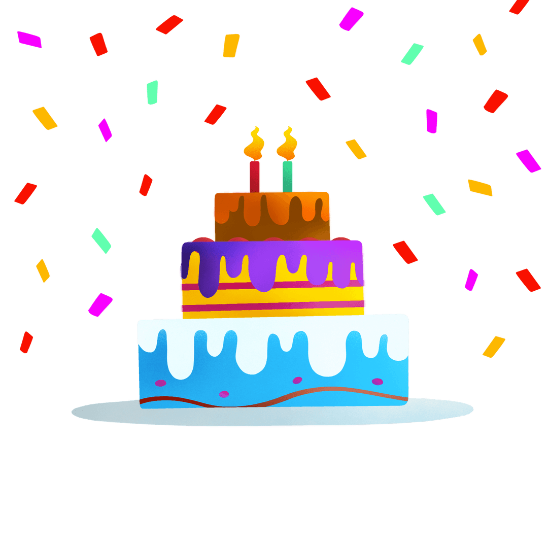 Vibrant Tiered Birthday Cake With Glowing Candles on Transparent Background