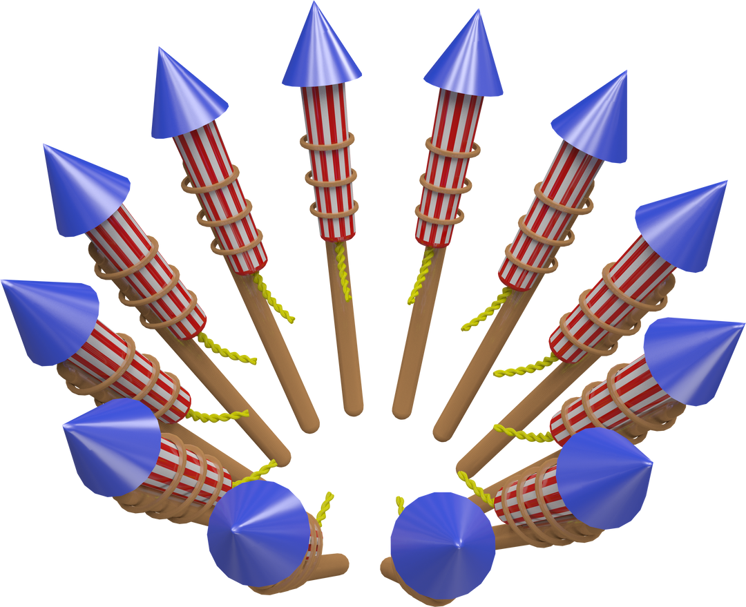 Circle of Striped Rocket Fireworks with Blue Tips - Transparent Background - Download Free Stock Images Pikwizard.com