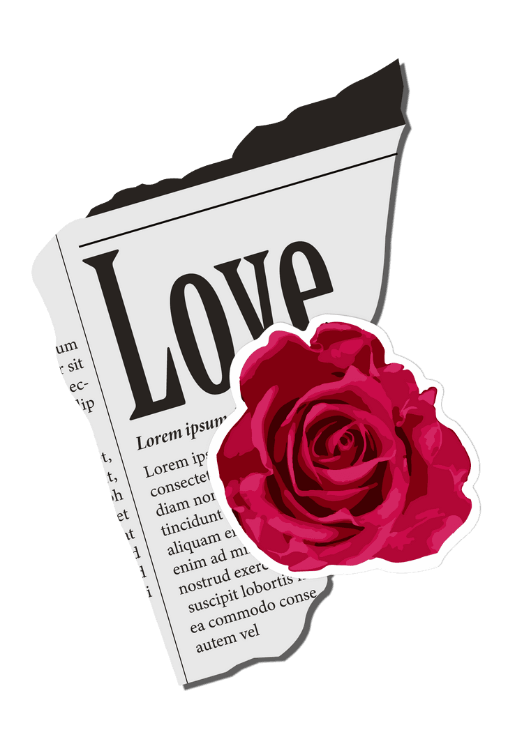 Transparent Newspaper and Red Rose Collage Vector Art