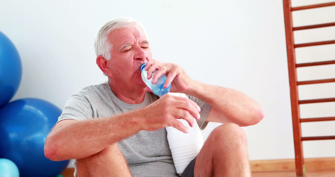 Senior Man Resting After Workout, Hydrating with Water Bottle at Gym - Free Images, Stock Photos and Pictures on Pikwizard.com