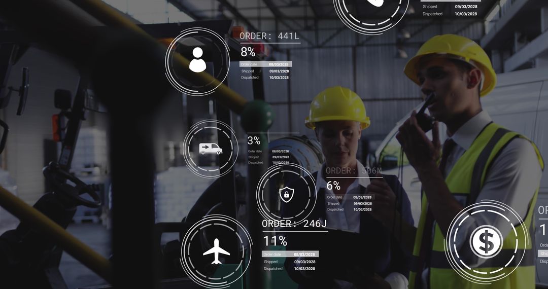 Supervisors Analyzing Digital Data in Modern Warehouse