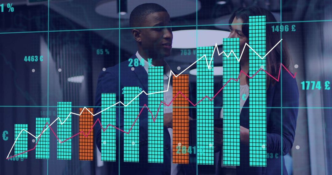 Business Analysts Discussing Data with Digital Charts in Corporate Office