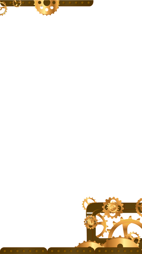 Transparent Steampunk Frame with Golden Gears and Bronze Rivets