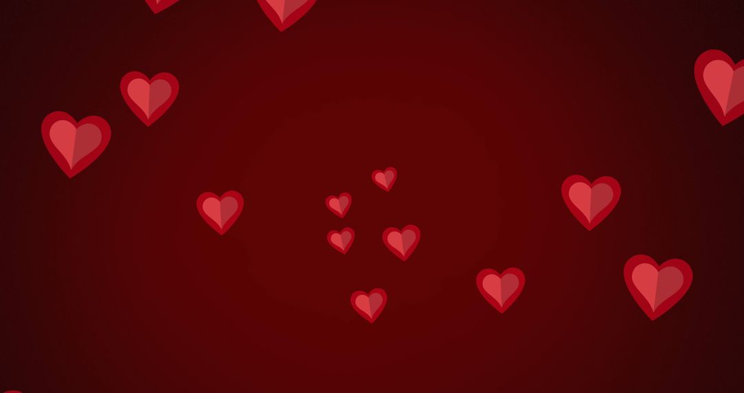 Red Hearts Scattering on Dark Red Background for Valentine's Day Design