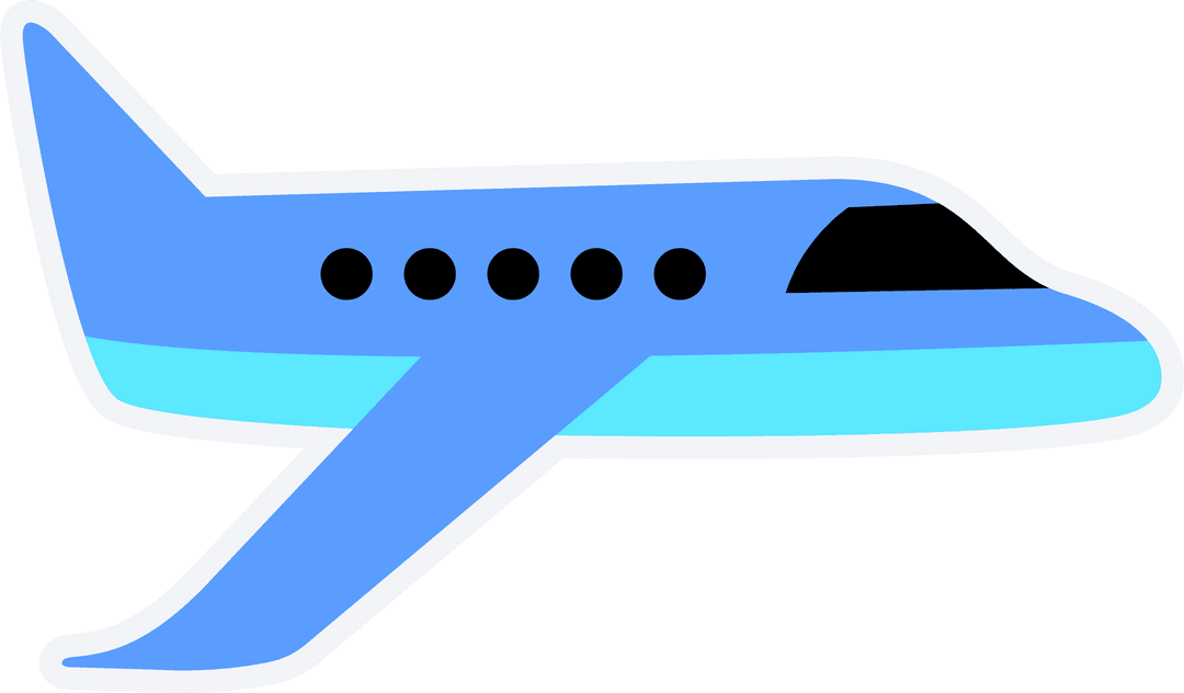 Passenger Jet Airplane Flat Design with Transparent Background