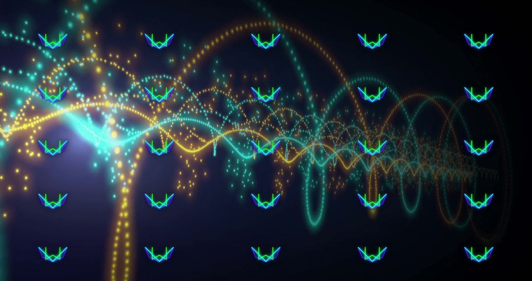 Futuristic Teal and Gold Waves with Neon Particles in Abstract Motion Design