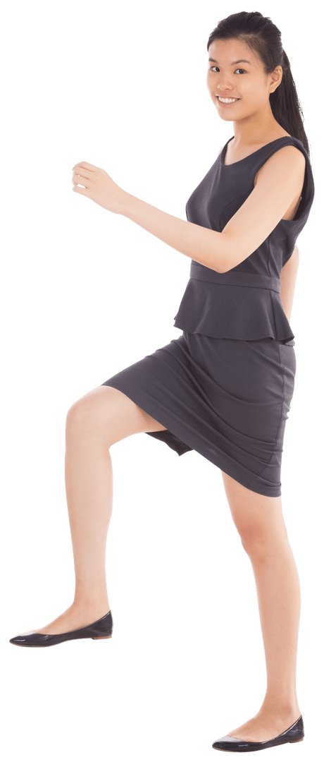 Happy Asian Businesswoman in Motion on Transparent Background