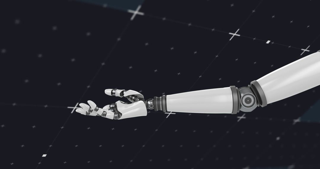Futuristic Robotic Arm on Digital Interface Grid