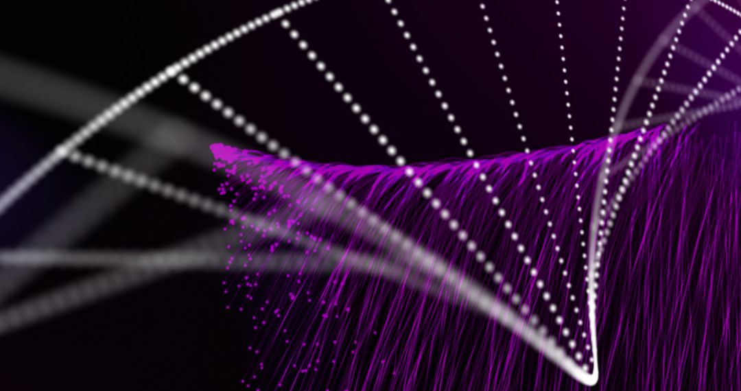 Digital DNA Strand with Purple Light Trails on Black