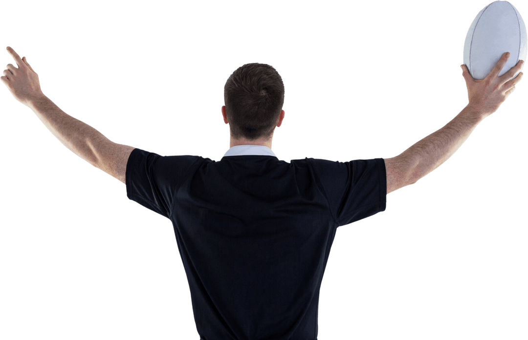 Transparent Back View of Rugby Player Throwing Ball