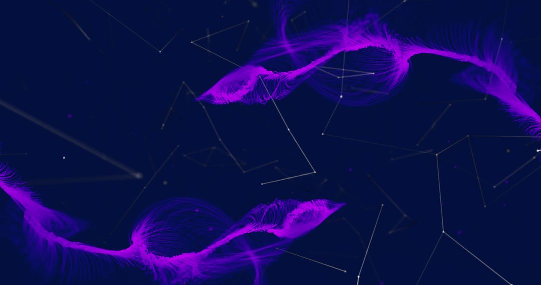 Futuristic Purple Waves and Dot Connections on Dark Blue