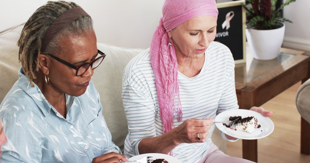 Senior Women Enjoying Cake Together in Support Setting