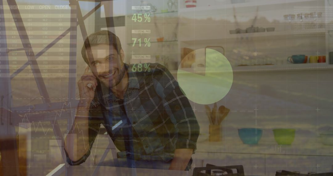 Caucasian Man Discussing Business Analytics from Home