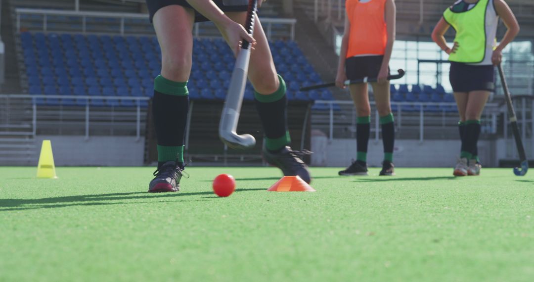 Female Field Hockey Players Practicing on Turf Field - Free Images, Stock Photos and Pictures on Pikwizard.com