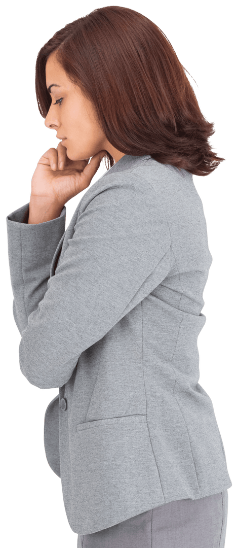 Focused Caucasian Businesswoman Side View on Transparent Background