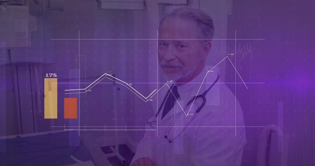 Senior Doctor Analyzing Medical Data with Chart Overlays