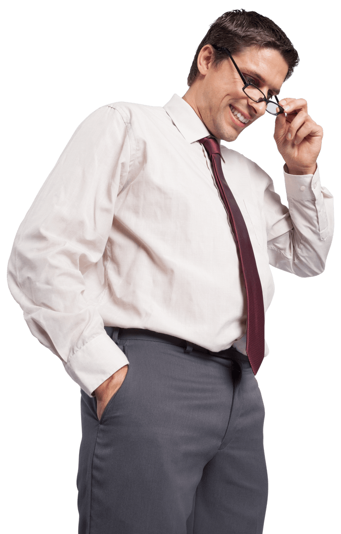 Confident Transparent Businessman Smiling with Glasses in Hand