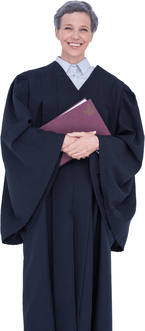 Confident Female Judge in Transparent Background Holding Book