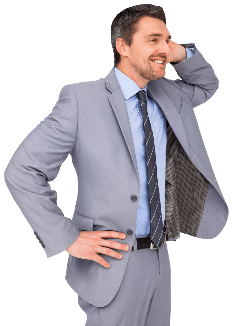 Happy Businessman in Suit Standing Confidently on Transparent Background