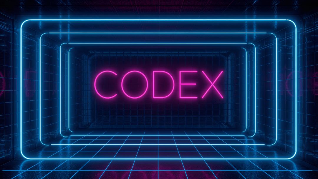 Futuristic Neon Corridor with Glowing CODEX Sign
