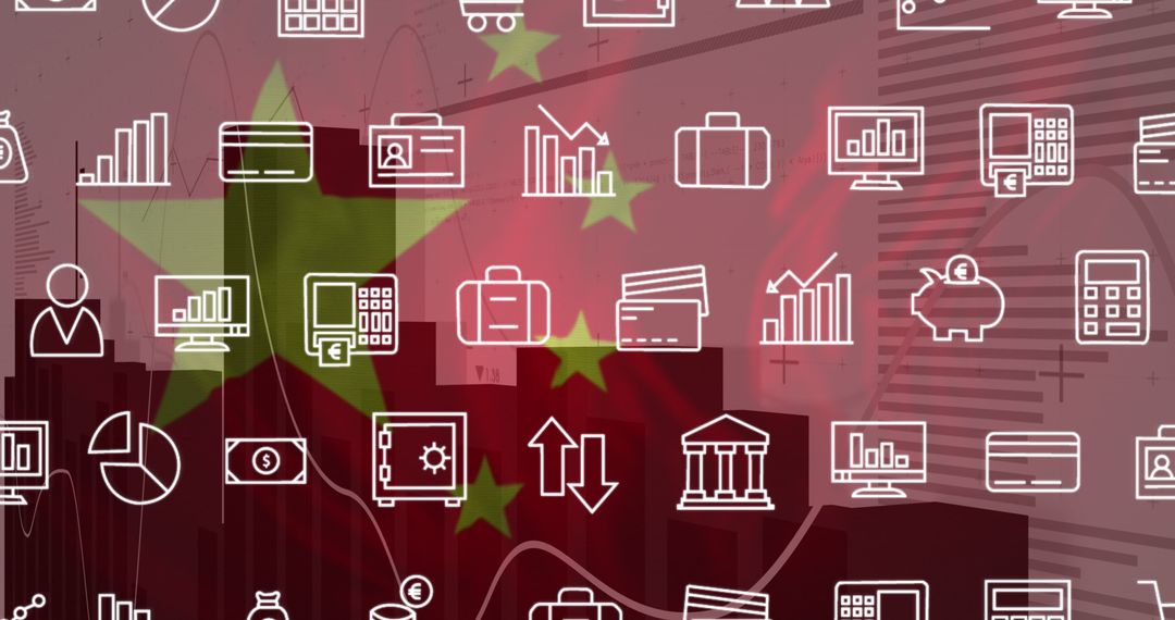 Financial Tech Icons Overlaying Global Market Background