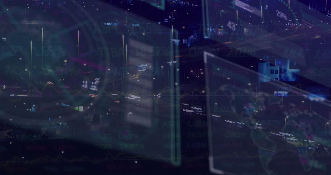 Digital Panels Over City Highway Displaying Real-Time Market Data