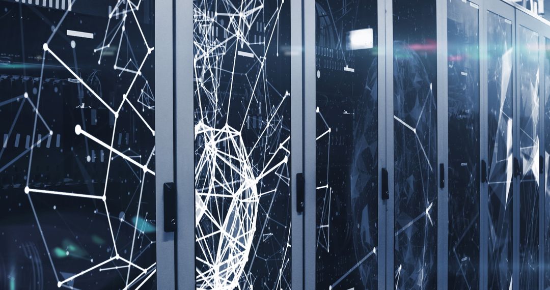 Futuristic IT Data Center with Digital Interface Visualization