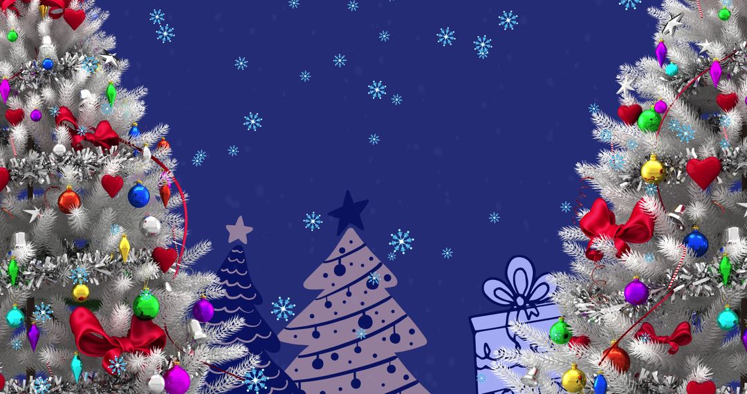 Festive Winter Wonderland with Christmas Trees and Snowfall
