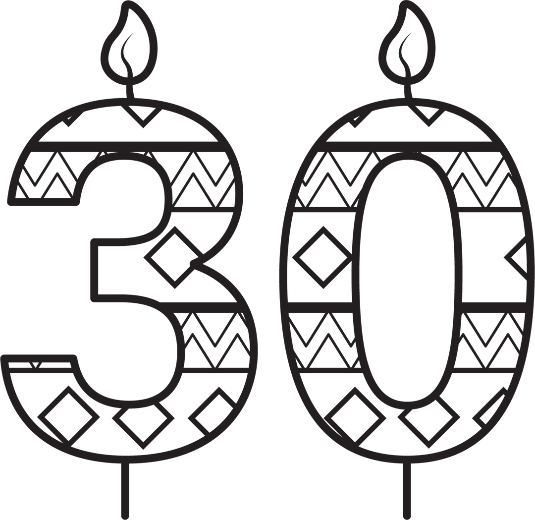 Black 30 Birthday Candle with Pattern on Transparent Background - Download Free Stock Images Pikwizard.com