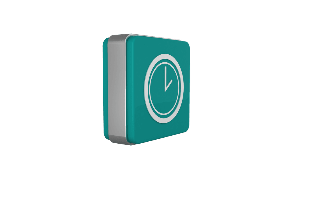 Aquamarine Cube with Clock on Transparent Background Illustrating Time