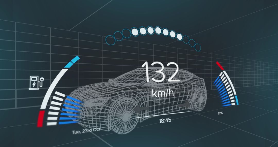 Futuristic Electric Car Dashboard with Speed and Power Levels