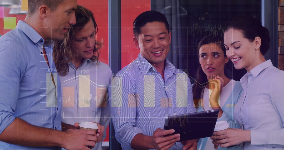 Diverse Colleagues Analyzing Digital Financial Data on Tablet