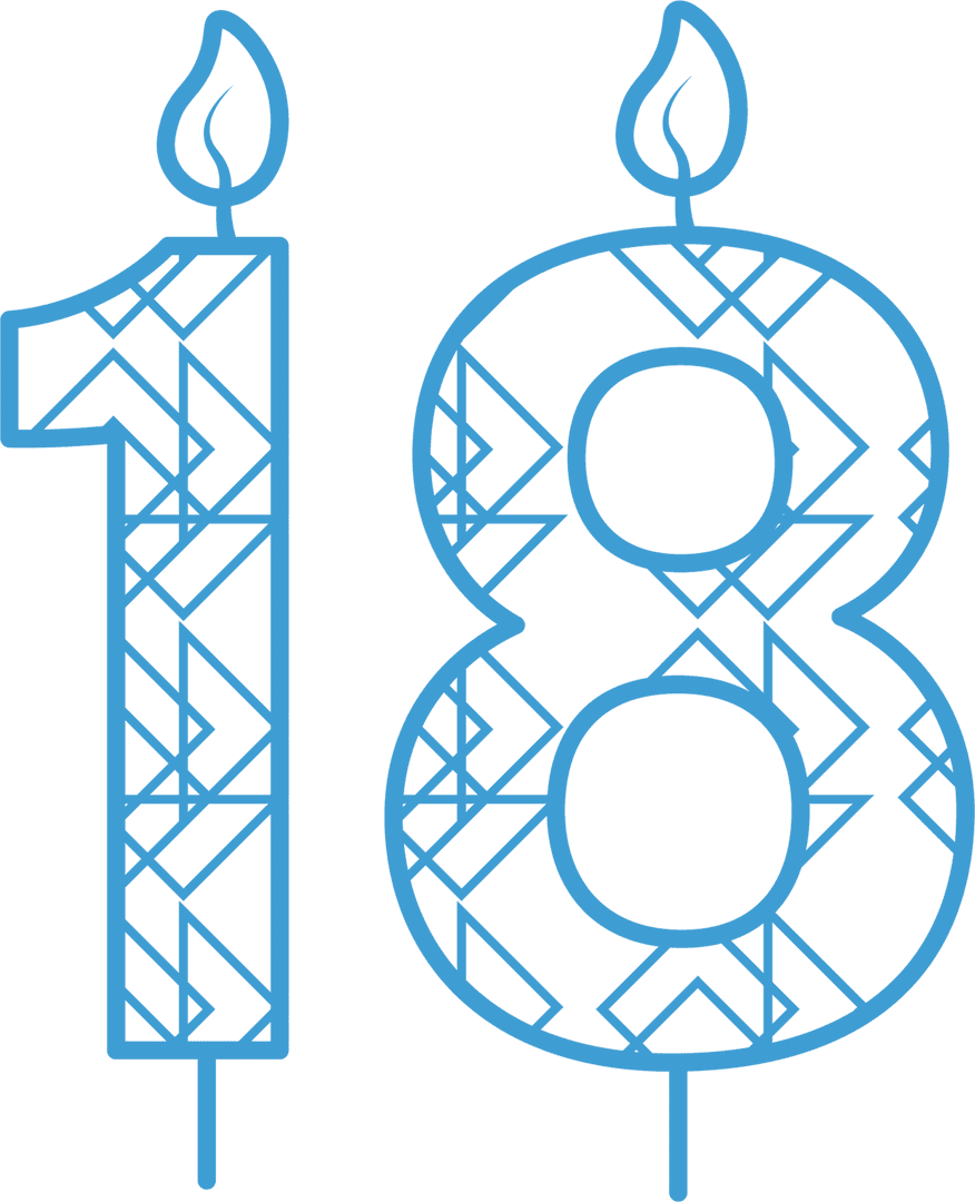 Blue Pattern Birthday Candles on Transparent Background 18 Design