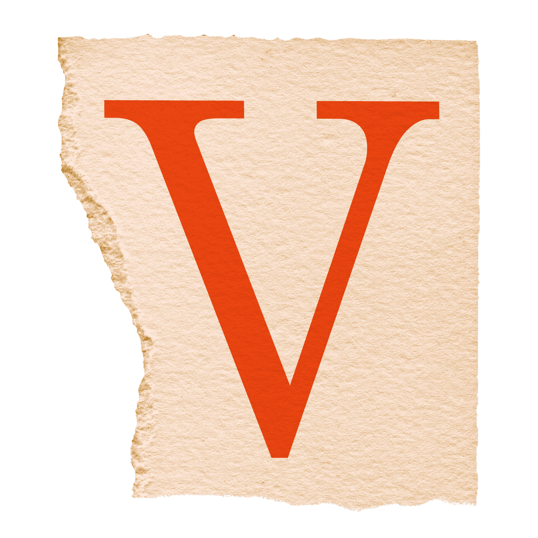Torn Paper Scrap with Red Letter V on Transparent Background