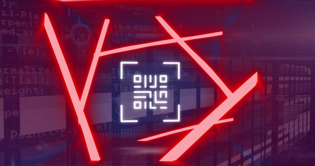 Futuristic Digital Interface with Red Neon QR Code