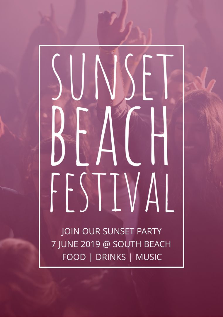 Sunset Beach Festival Poster with Enthusiastic Crowd - Download Free Stock Templates Pikwizard.com