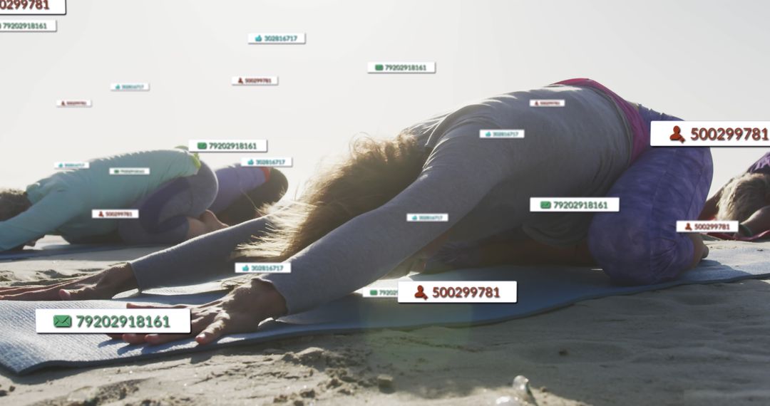 Yoga on Beach with Disrupted Focus of Social Media Notifications