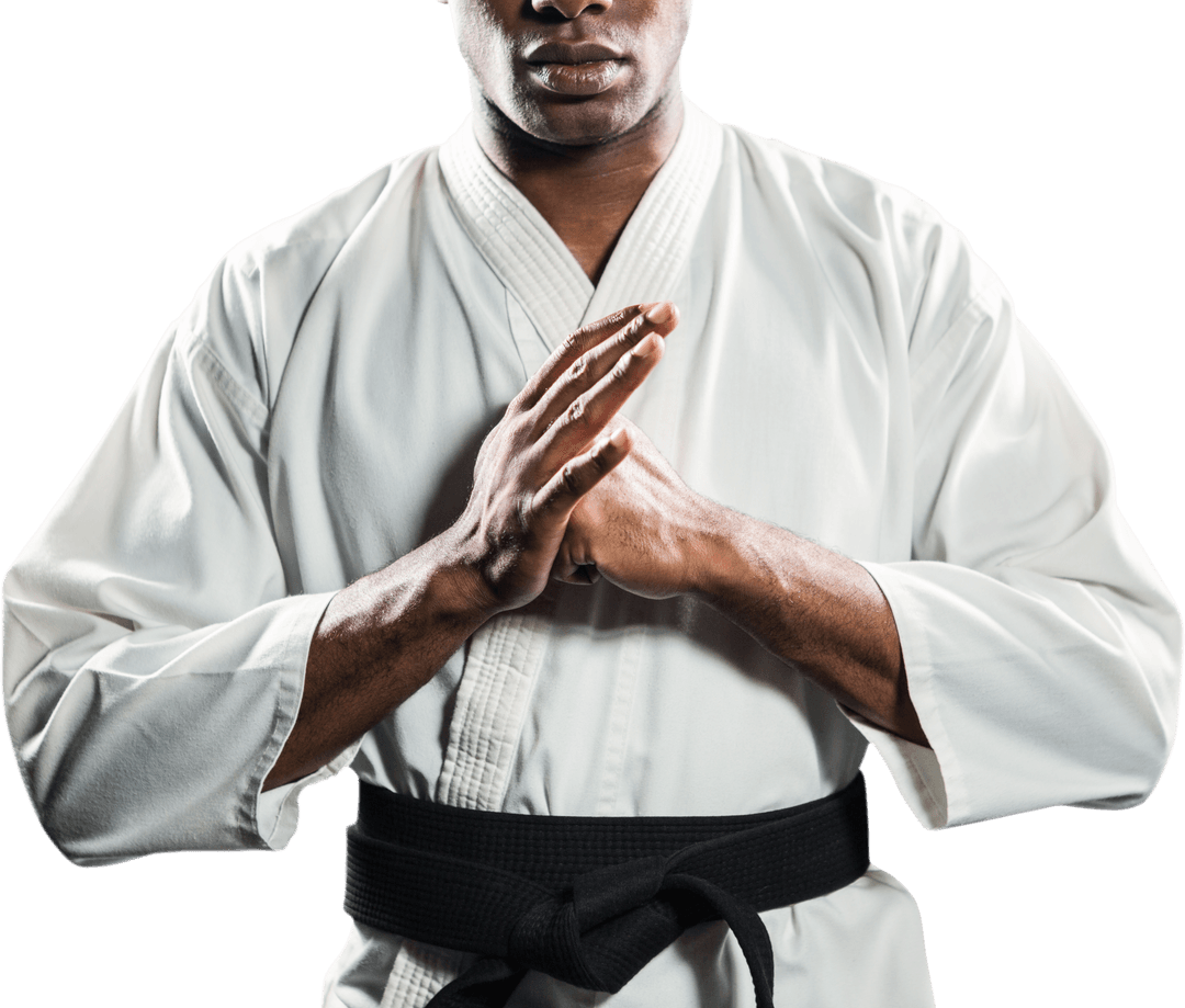 Martial Artist Performing Hand Salute in Gi on Transparent Background