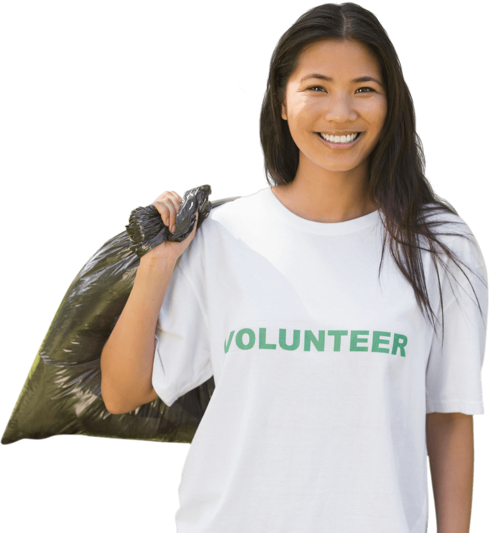 Smiling Transparent Background Volunteer Holding Trash Bag