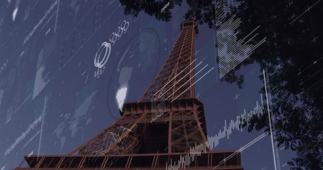 Eiffel Tower with Futuristic Digital Data Overlay