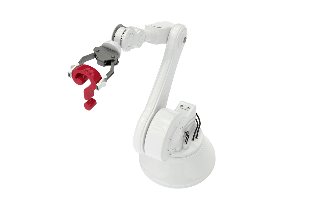 Innovative Robotic Arm Grasping Red Question Mark, Transparent Background
