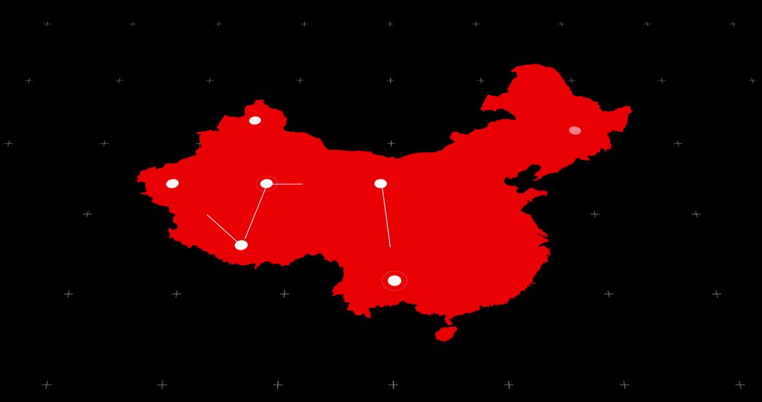 Red Digital Network Over China Map on Black Background