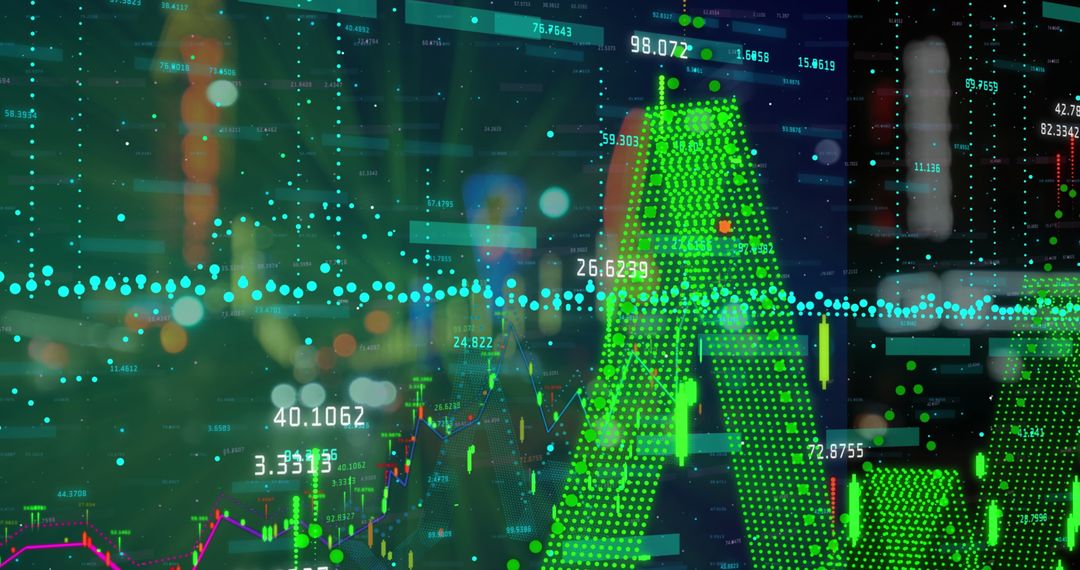 Digital Stock Market Data with Fluctuating Numbers and Graphs