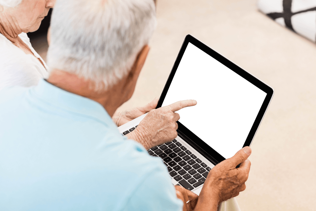 Transparent Concept Senior Couple Using Laptop at Home