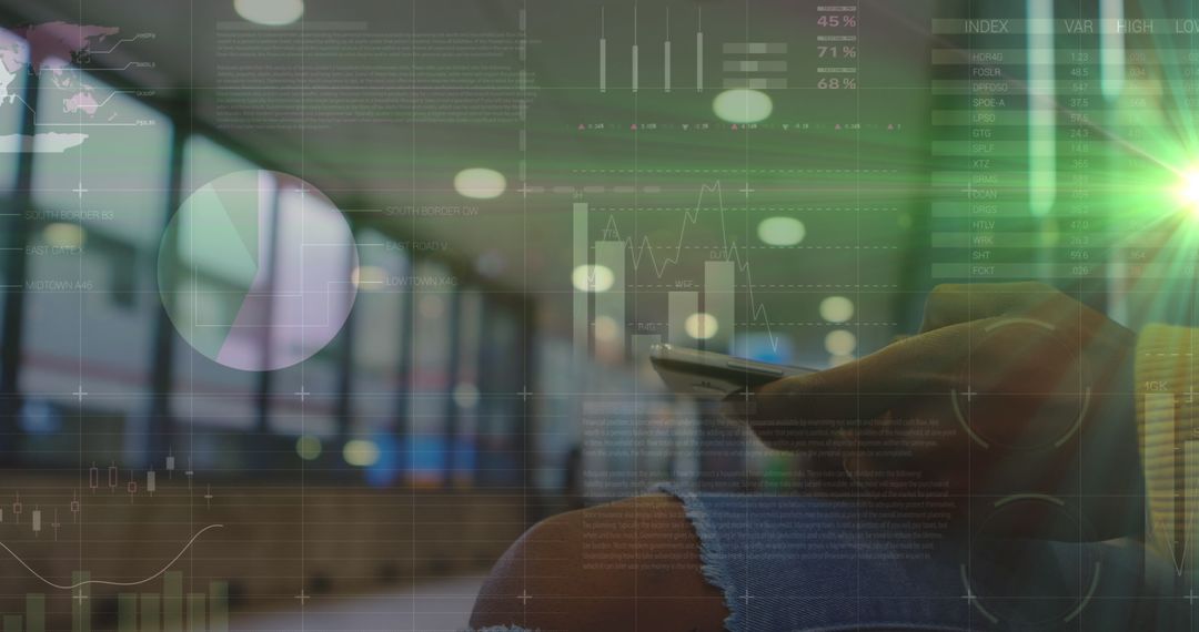 Businessman Analyzing Financial Data via Smartphone Overlay