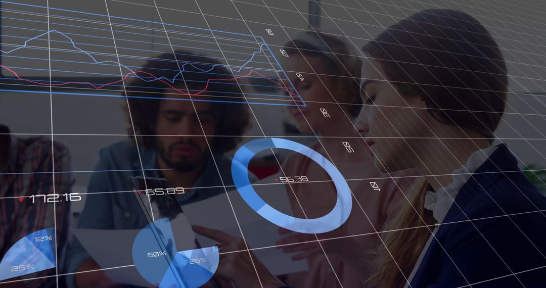 Diverse Team Collaborating on Data Analysis in Modern Business Setting