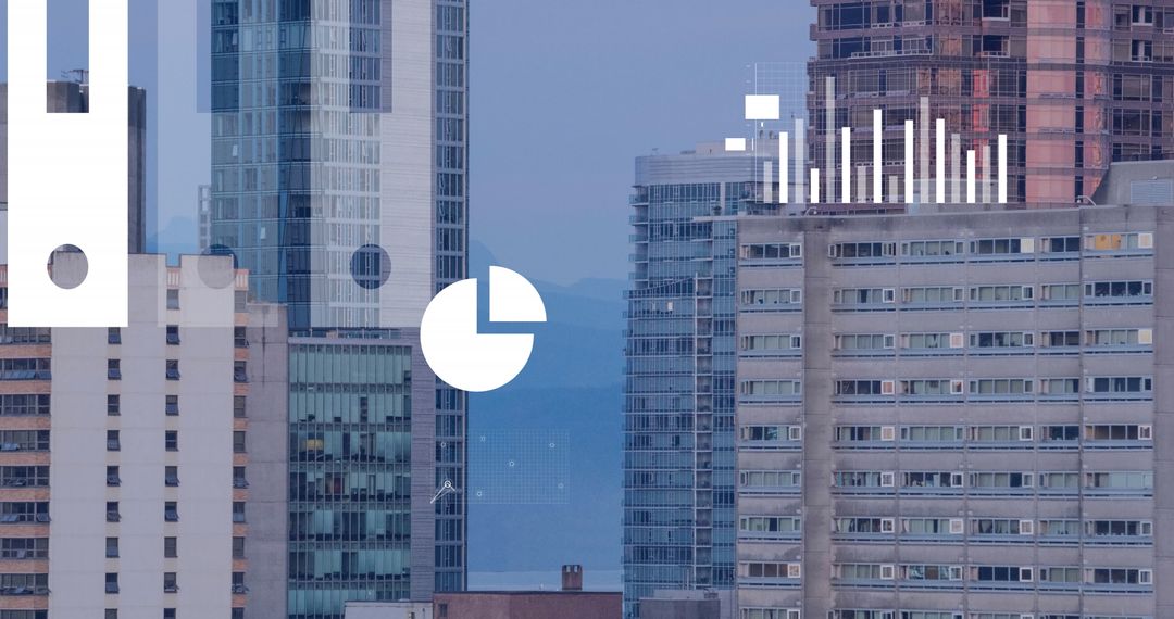 Digital Interface with Urban Skyscrapers and Data Animation